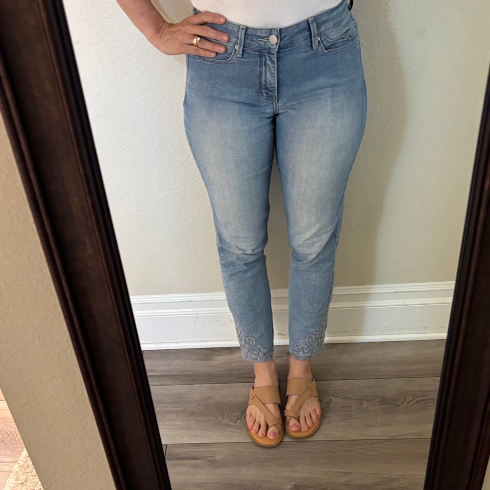 NYDJ Light Blue Embroidered Hem Ankle Jeans